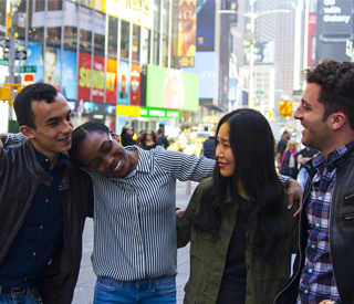 Group of international students in Time Square mobile image