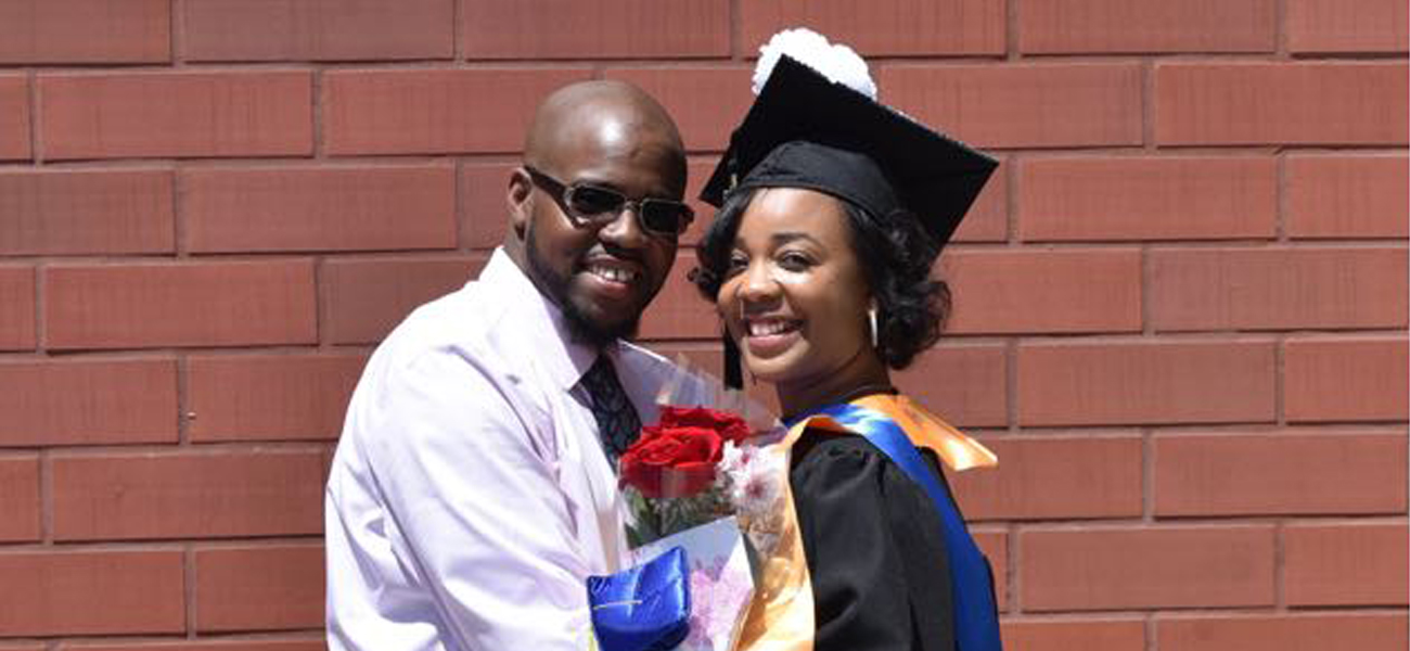 Darnella Harris with her fiance on graduation day