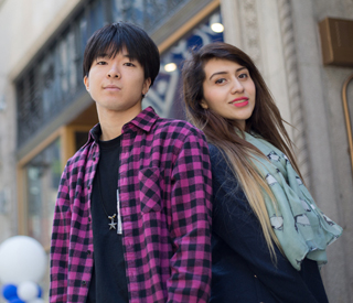 Photo of Berkeley College international students in front of New York City Midtown campus. mobile image