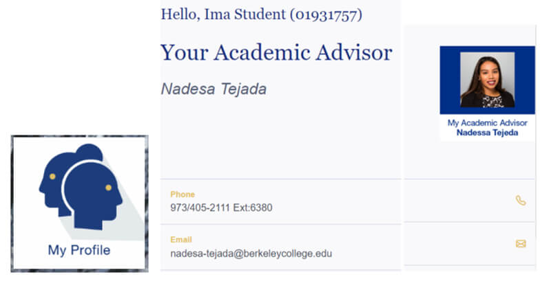 screeshot with Academic advisor Nadie Tejada her phone and email details