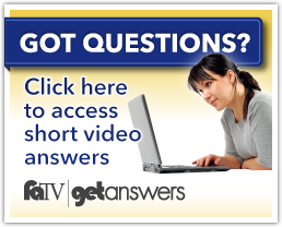 Getanswers Ad Banner: Female student on a laptop. Got Questions? Click here to access short video answers. FATV get answers logo.