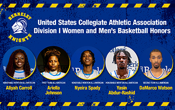 Five diverse basketball players who were named to USCAA All-American teams.