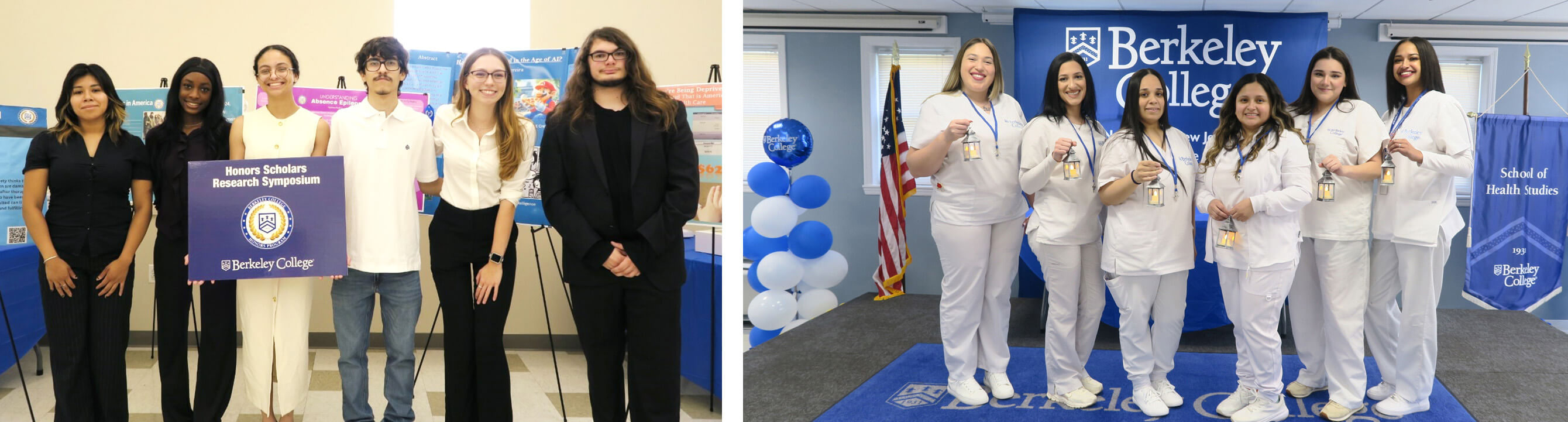 students stand in front of academic posters