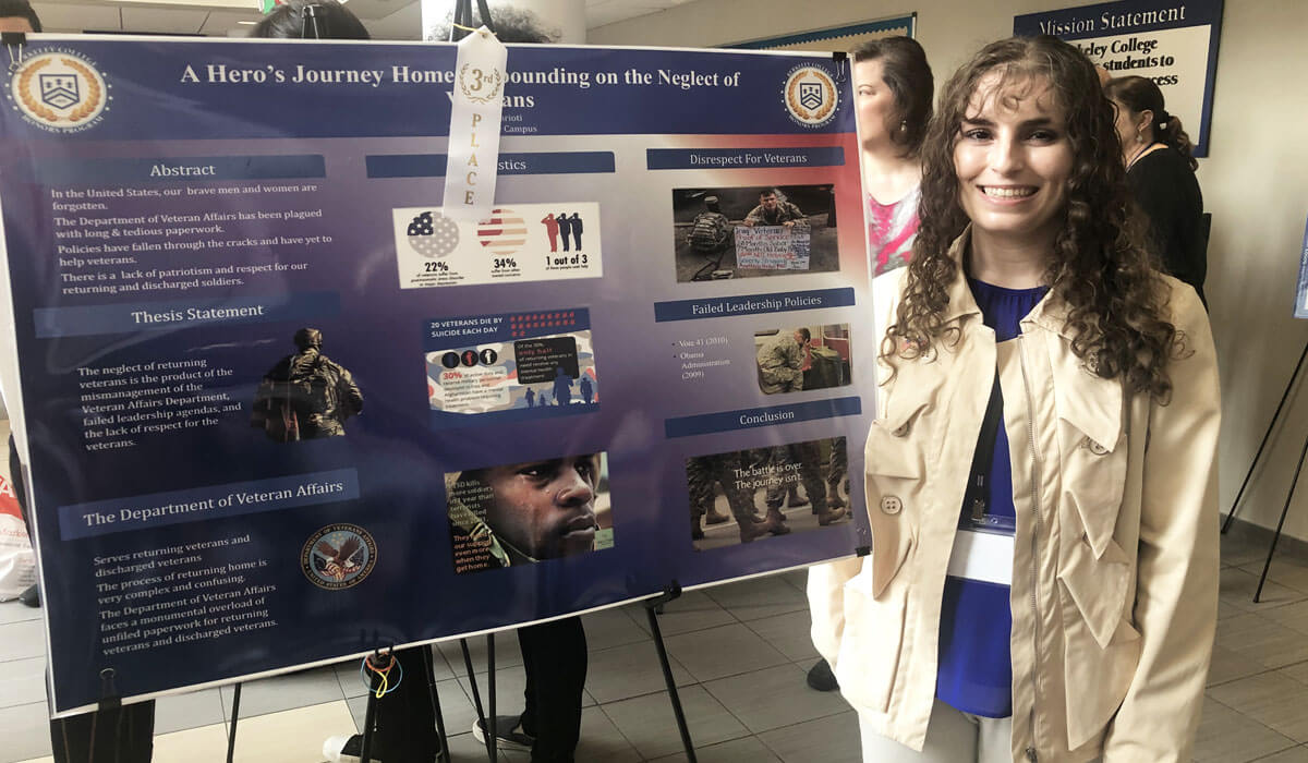 Student Audrey Carioti standing in front of her Honor's poster presentation