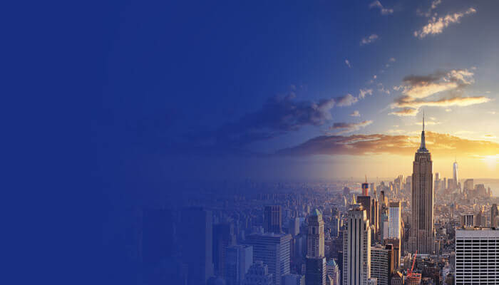 Panoramic view of New York City skyline featuring famous landmarks and towering buildings