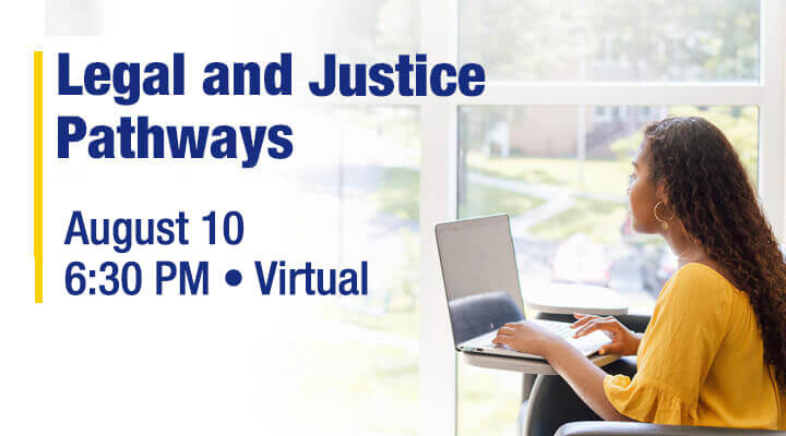 Legal and justice pathway banner March 8 at 6:30 pm