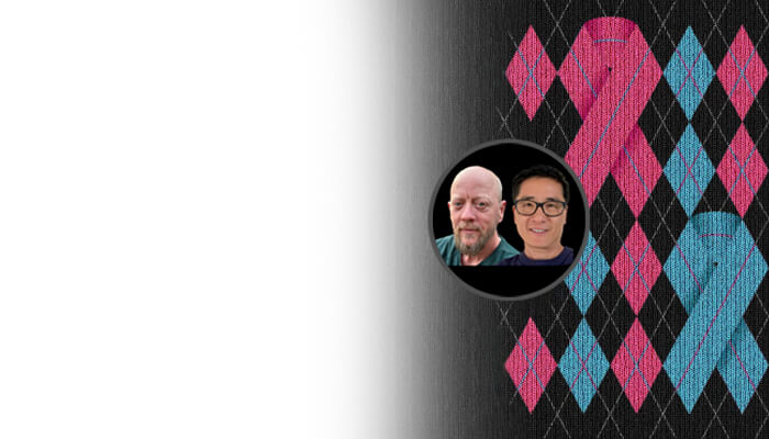 A vibrant, textured background features diamond patterns in pink and blue, framing a circular focal point in the center.