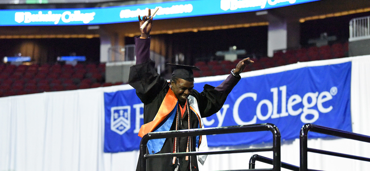 Photo of Adam Karriem at the Berkeley College Commencement ceremony