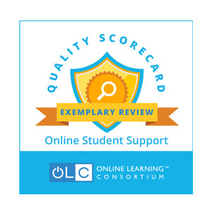 Online Learning Consortium logo: Quality Scorecard Exemplary Review Online Student Support