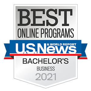 U.S. News and World Report logo for Best Online Bachelor's in Business Programs 2021