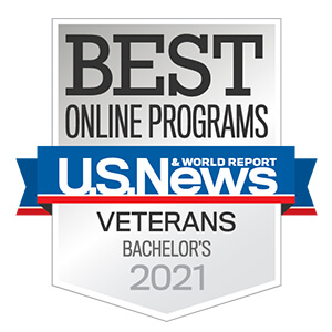 U.S. News and World Report logo for Best Online Bachelor's Program for Veterans 2021