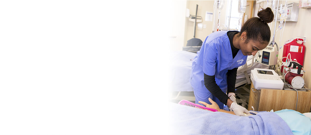 A caring nurse assisting a patient in a hospital bed, providing compassionate care and support