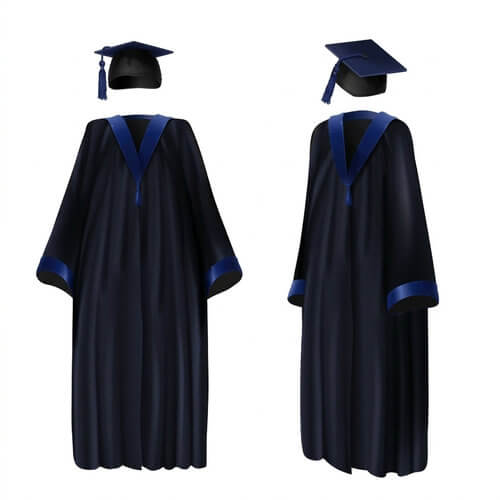 A graduate in a black cap and gown holds a diploma, smiling confidently.