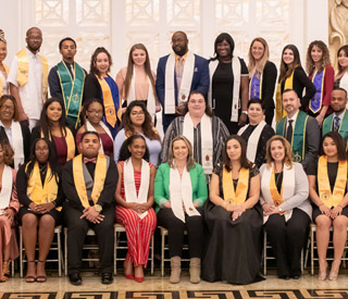 Group of students with stoles from Honors Induction ceremony mobile image
