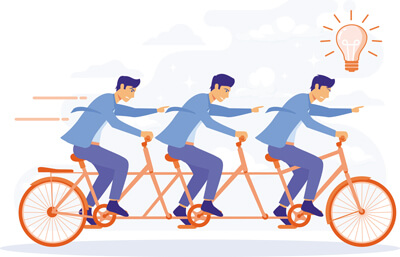 illustration of a collaborative team riding a bicycle