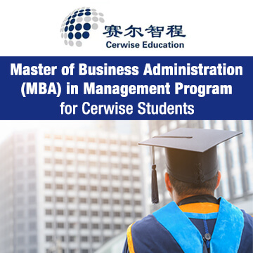 banner master of business administration in management program and logo of cerwise education banner mobile image