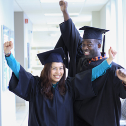 Military students in cap and gown