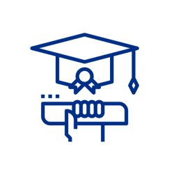 Blue graduation cap and diploma icon
