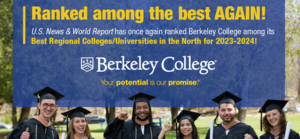 Ranked among the best Again. a banner with Berkeley College graduates