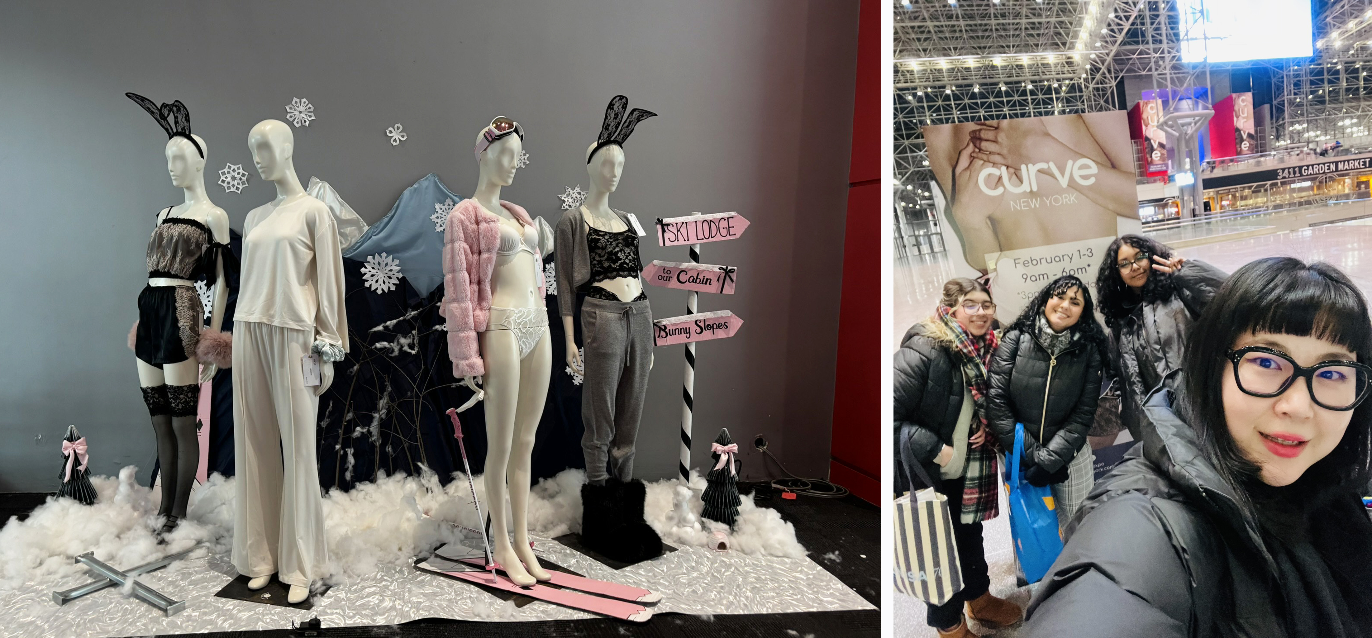 An exhibit with mannequins in lingerie and ski wear at the javits center