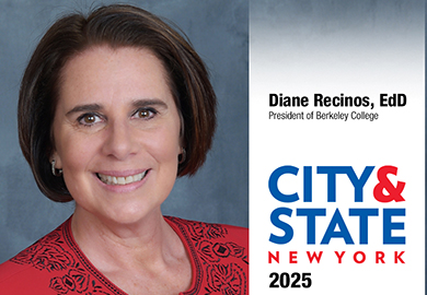 a woman smiles with the text city and state