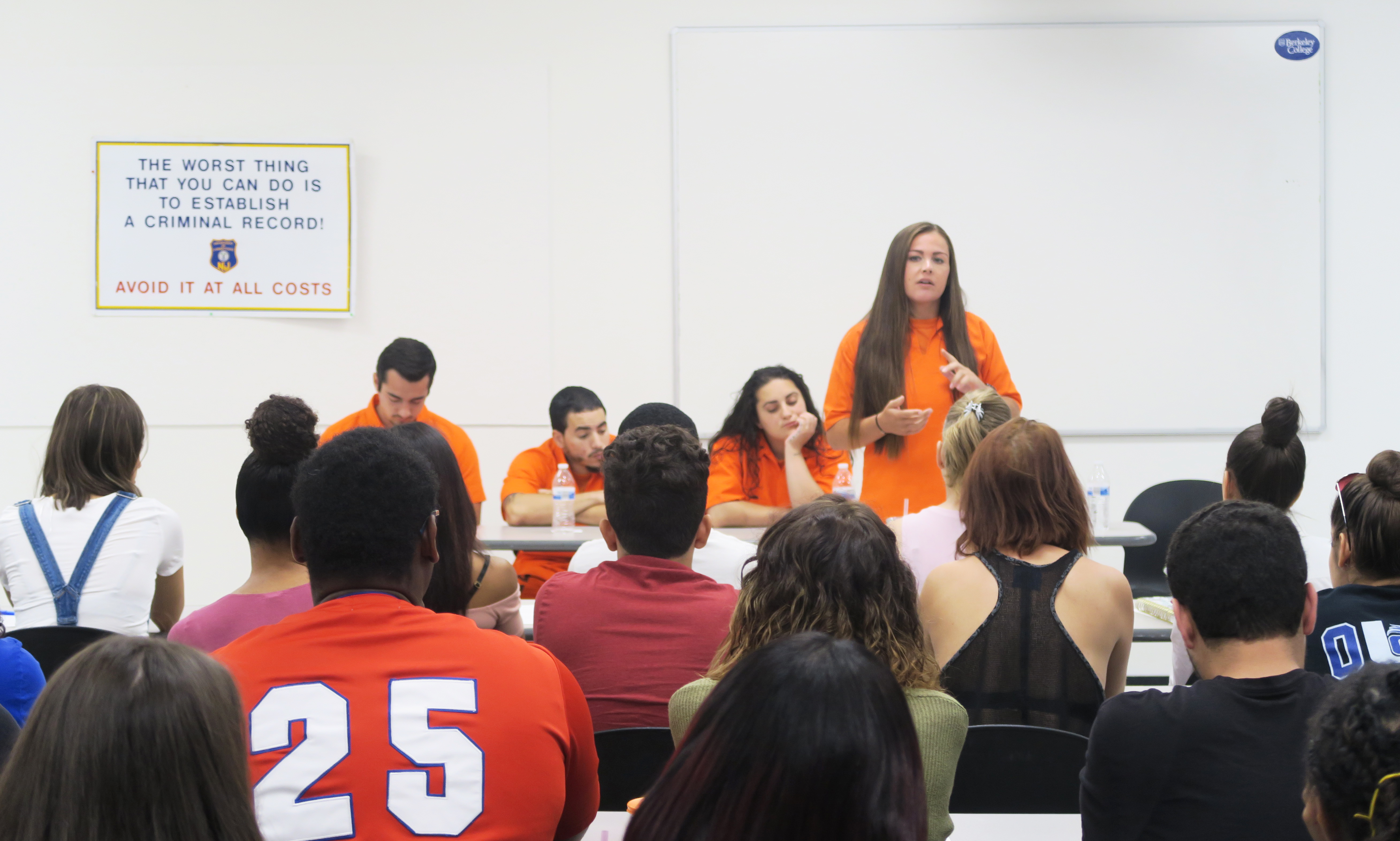 Inmate Jessica speaks with Berkeley College students as part of Project PRIDE in Paramus