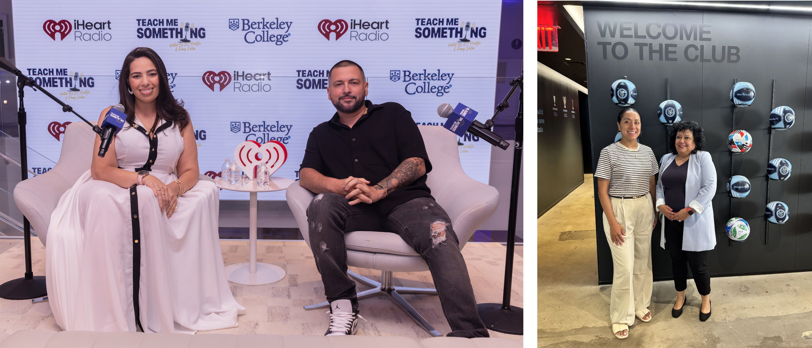 A man and a woman sit in front of microphones